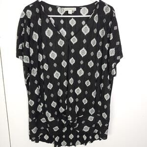 Dana Buchman Top Womens XXL Knotted Front Crinkly Accordion Medallion Print